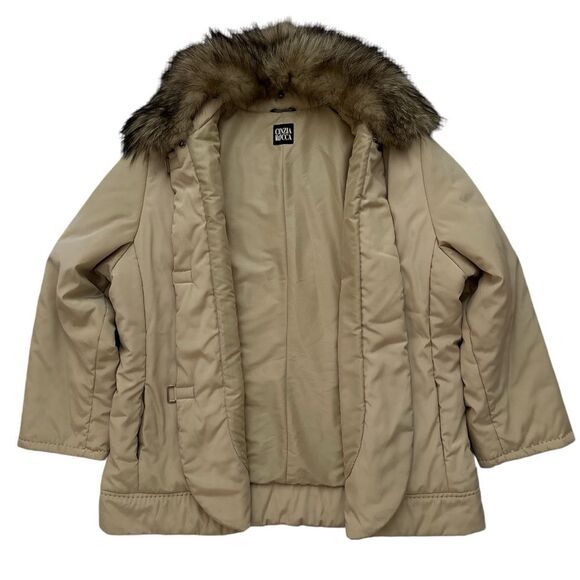 Cinzia Rocca Cream Color Winter Coat Jacket - Removable Fur Collar Size 18 - Picture 4 of 14